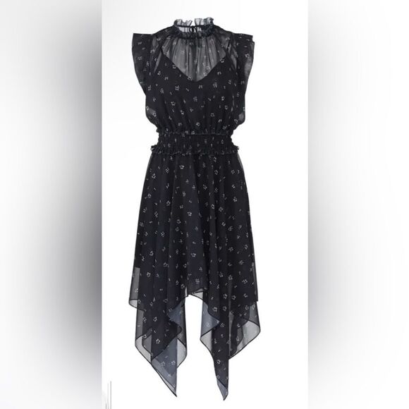 The Kooples Black Floral Midi Dress Size Large - Picture 4 of 9